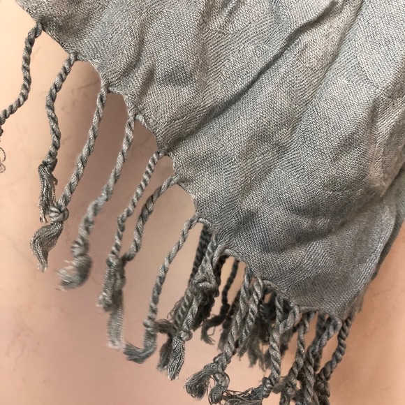 Light Blue Polka Dot Long Scarf with Tassels - Picture 3 of 3